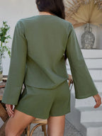 Double Tied V-neck Top Shorts Set (4)