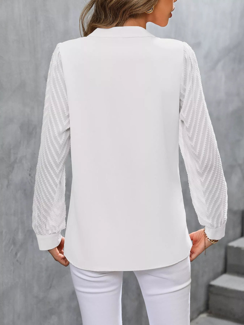 Sheer Sleeve V-neck Blouse (14)