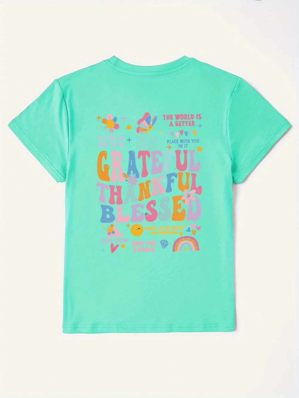 Letter Graphic Round Neck Short Sleeve T-shirt (14)