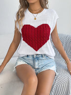 Cable Knit Heart Round Neck Cap Sleeve Top (12)