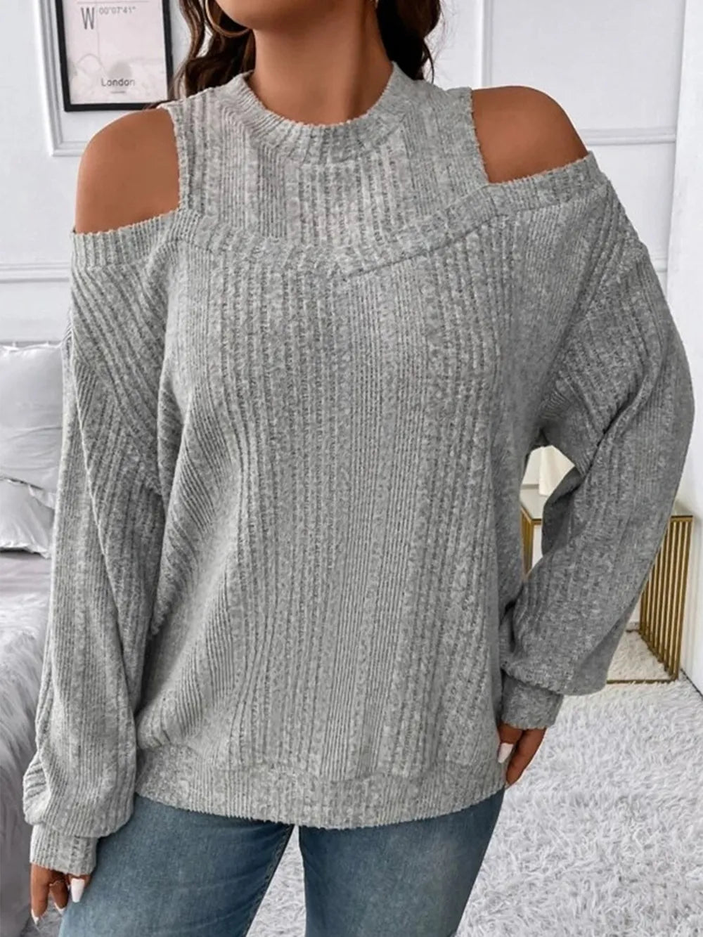 Round Neck Cold Shoulder Sweater (8)
