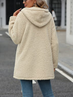 Fuzzy Zip Up Long Sleeve Hooded Jacket (2)