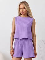 Textured Round Neck Tank Shorts Set (32)