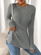 Side Slit Striped Long Sleeve T-shirt (14)