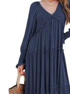 V-neck Long Sleeve Tiered Maxi Dress (22)