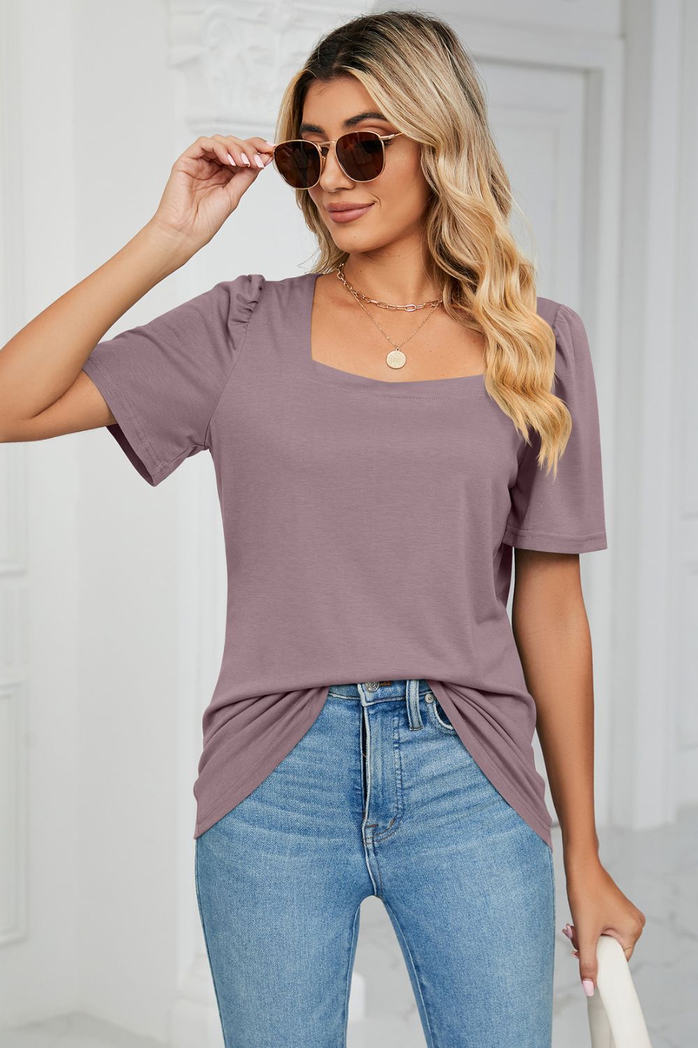 Square Neck Puff Sleeve T-shirt (5)
