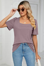 Square Neck Puff Sleeve T-shirt (5)