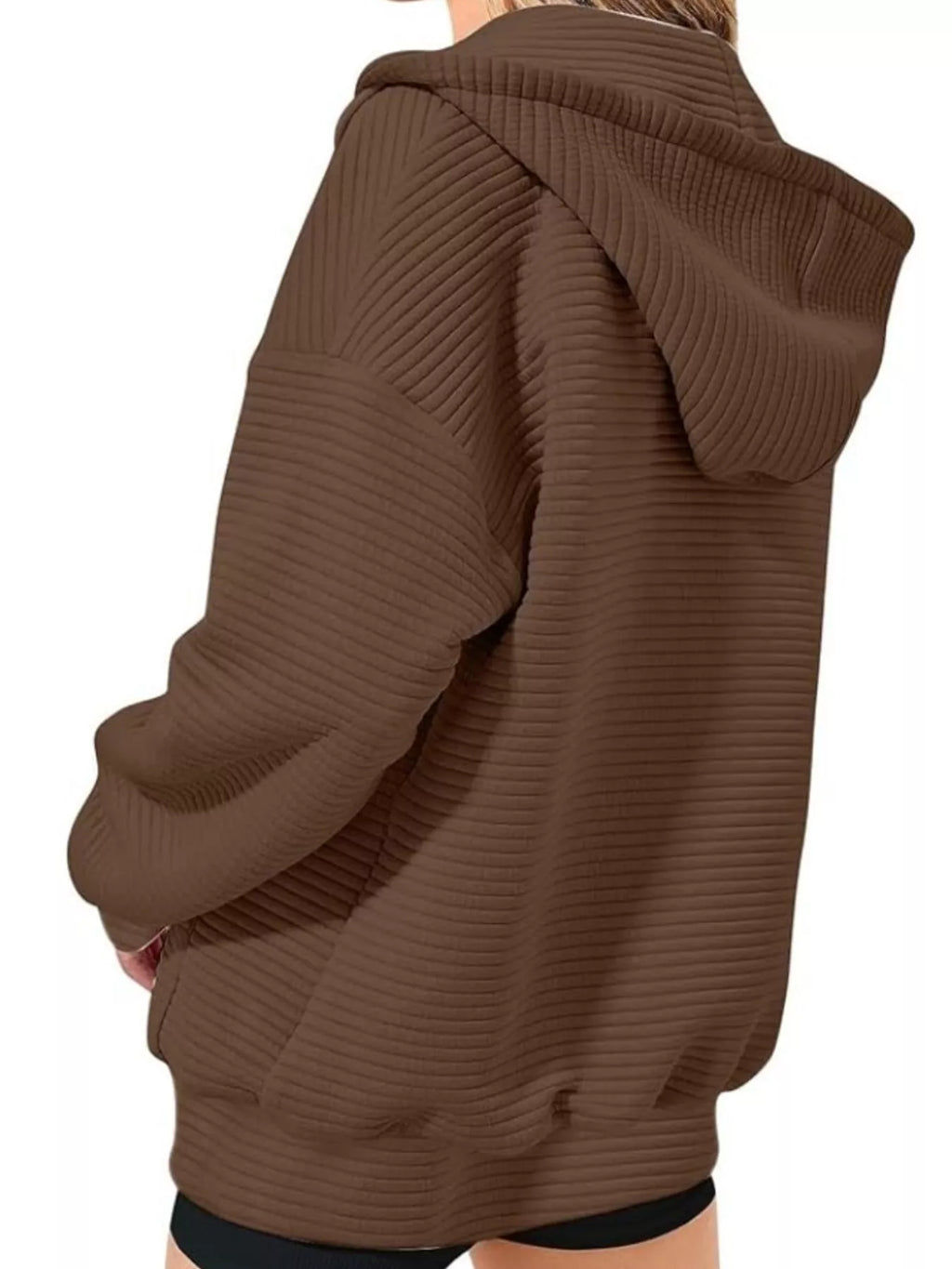 Drawstring Zip Up Dropped Shoulder Hoodie (8)