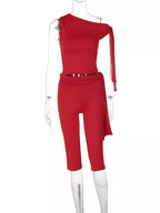 Asymmetrical One-shoulder Top Capris Set (9)