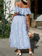 Ruched Off Shoulder Short Sleeve Midi Dress (11)