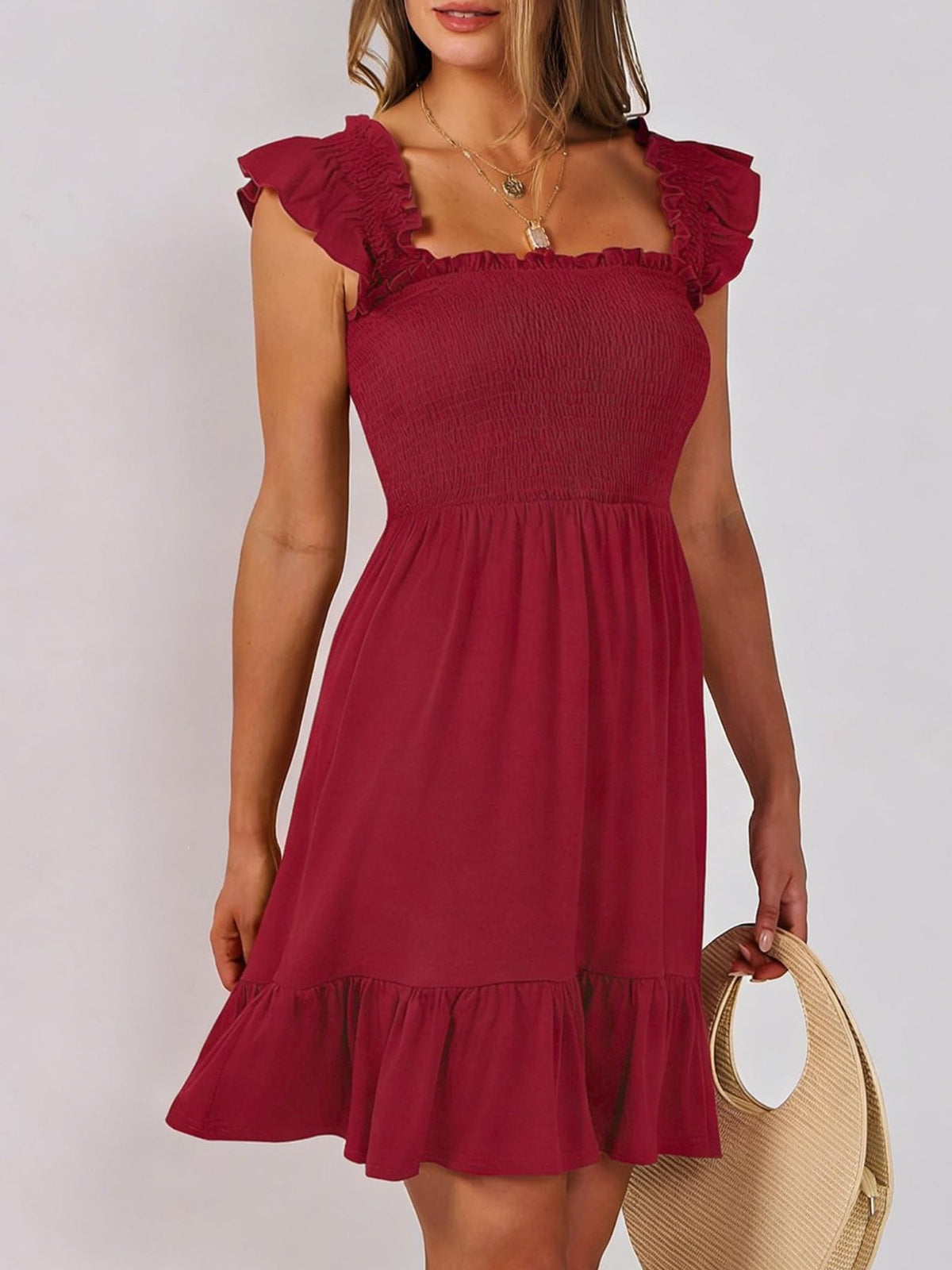 Smocked Ruffle Hem Mini Dress (18)