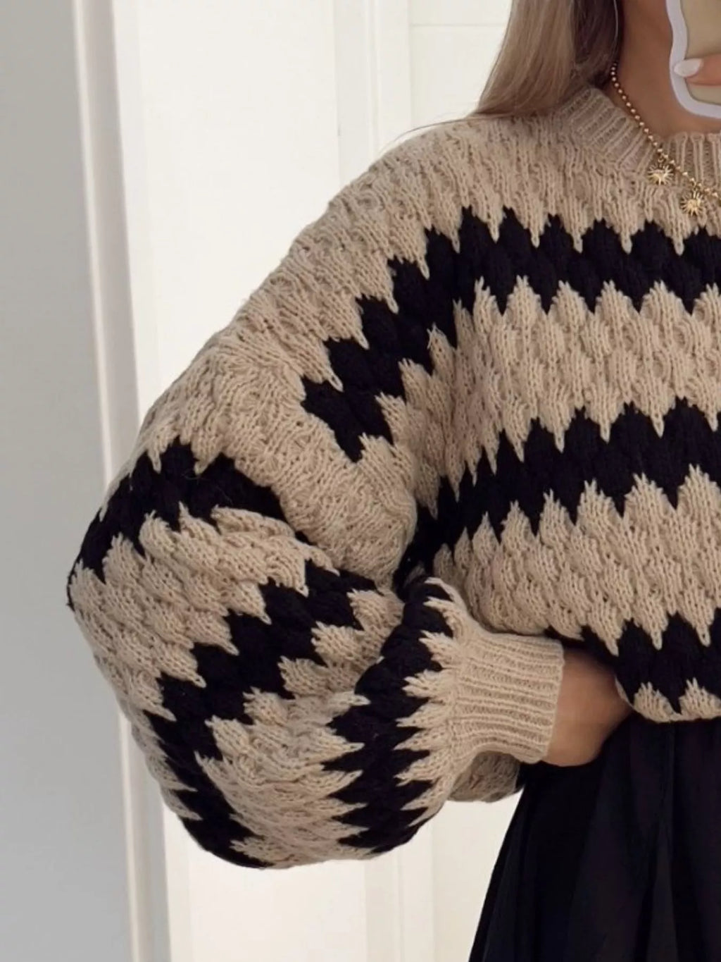 Striped Round Neck Dropped Shoulder Sweater (10)