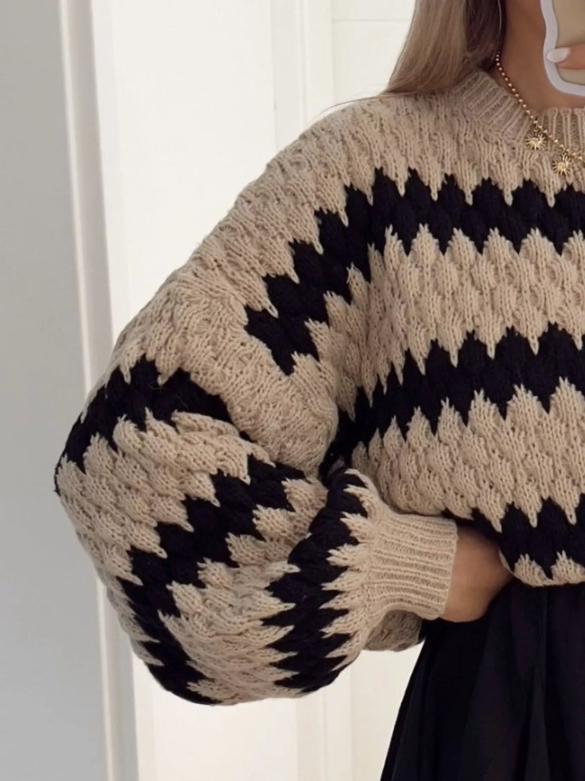 Striped Round Neck Dropped Shoulder Sweater (10)