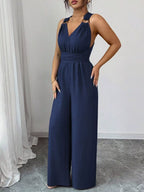 Sleeveless V-neck Wide-leg Jumpsuit O-ring Detail (3)