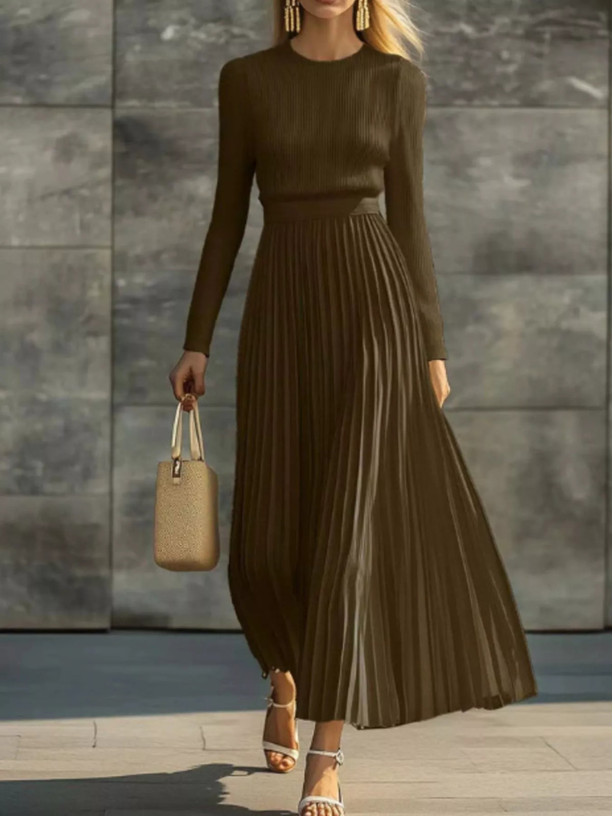 Ribbed Knit Pleated Midi Dress (6)