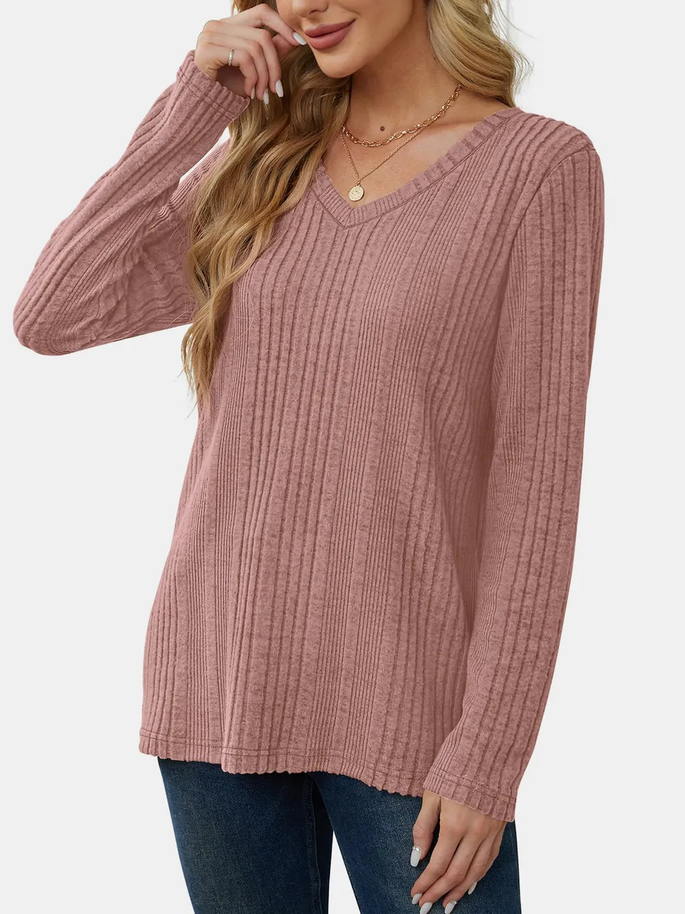 V-neck Long Sleeve T-shirt (17)