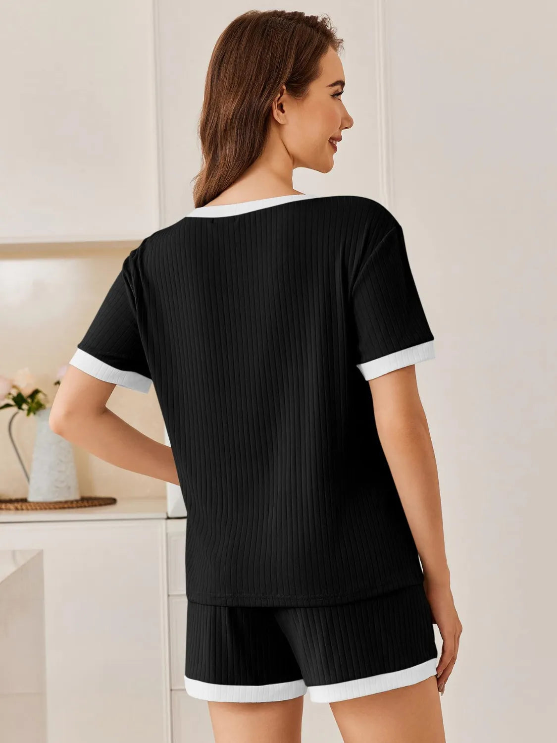 Ribbed Short Sleeve Top Shorts Set (12)