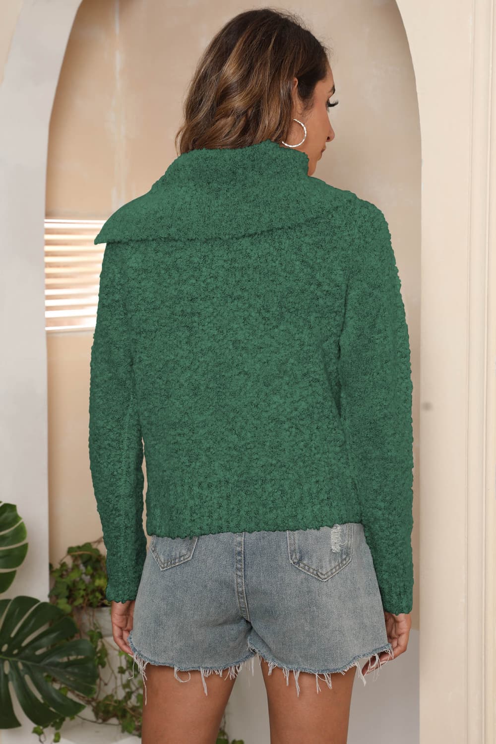 Asymmetrical Neck Long Sleeve Pullover Sweater (9)