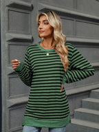 Striped Round Neck Long Sleeve T-shirt (12)