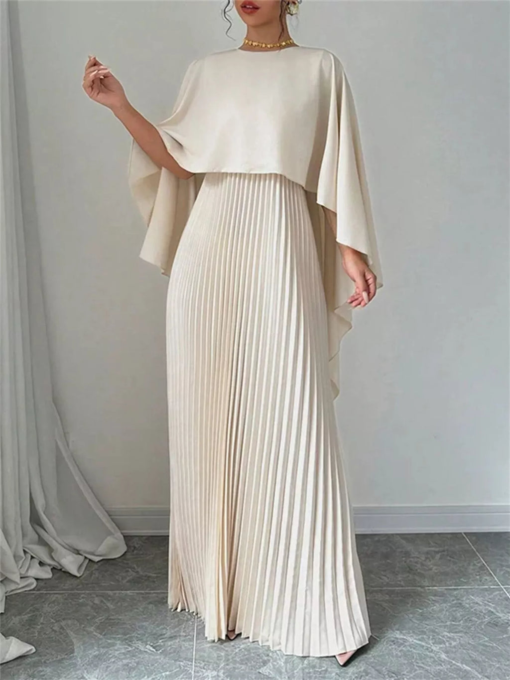 Cape Pleated Maxi Dress (3)