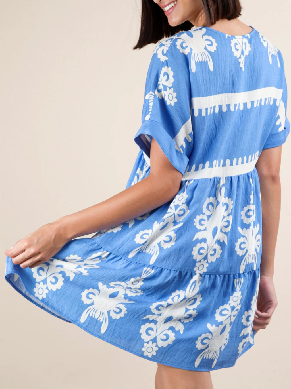 Printed V-neck Short Sleeve Mini Dress (20)