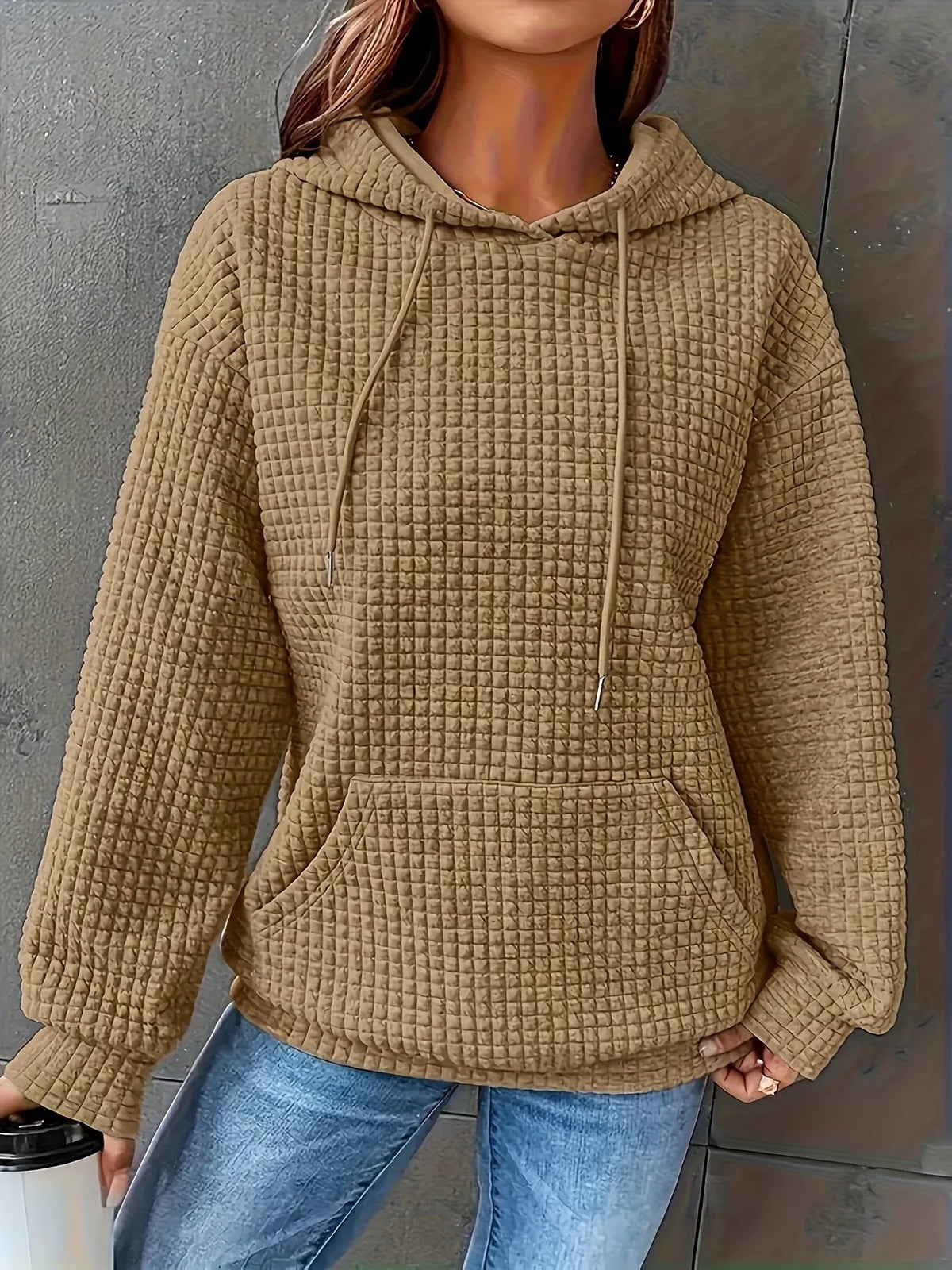 Textured Knit Drawstring Hoodie (25)