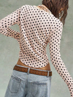 Polka Dot Button Down Textured Long Sleeve Blouse (10)
