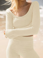 Scoop Neck Long Sleeve Top Shorts Set (10)