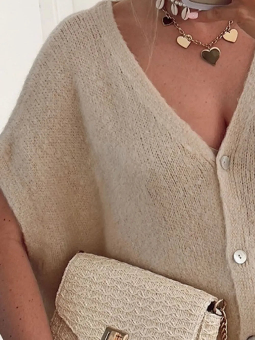 V-neck Button Up Short Sleeve Cardigan (5)