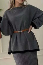 Contrast Trim Ribbed Knit Sweater Skirt Set (2)