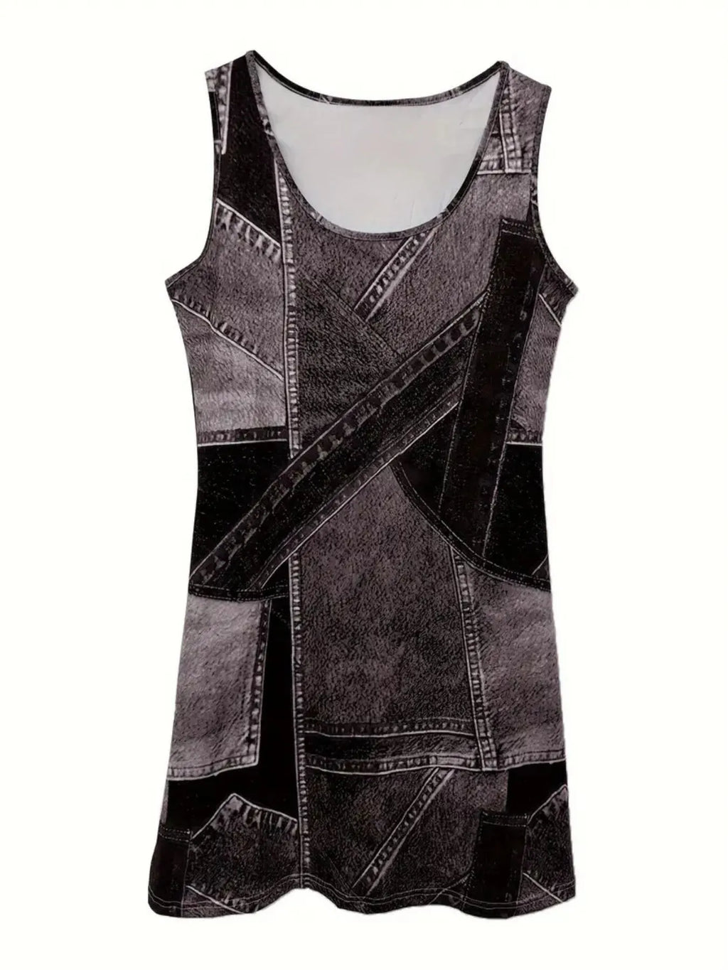 Patchwork Scoop Neck Denim Tank Dress (5)