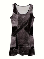 Patchwork Scoop Neck Denim Tank Dress (5)