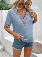 Full Size V-neck Short Sleeve Blouse (24)