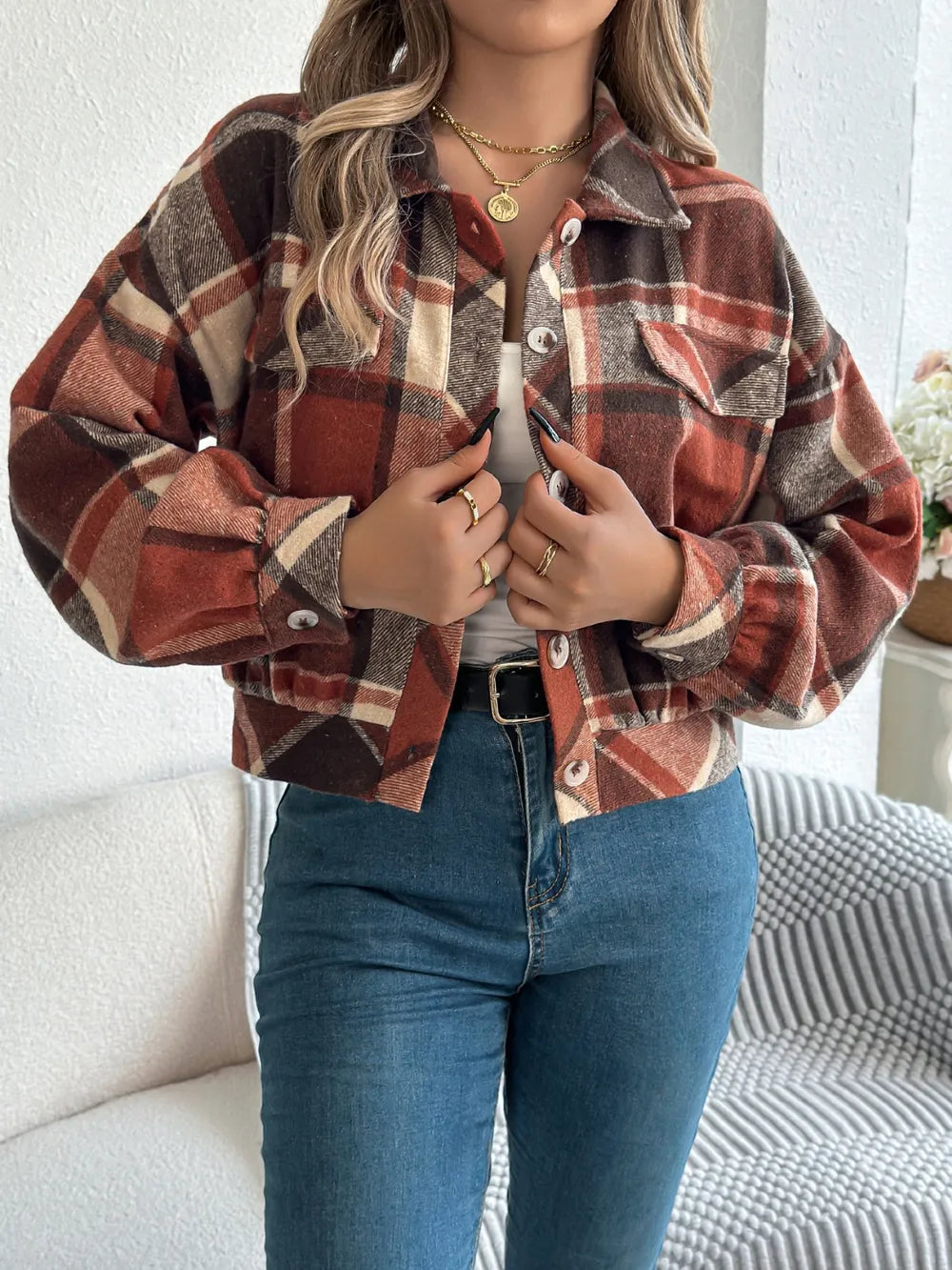 Plaid Button Up Long Sleeve Jacket (6)
