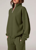 Half-zip Sweatshirt Wide-leg Sweatpants Set (22)