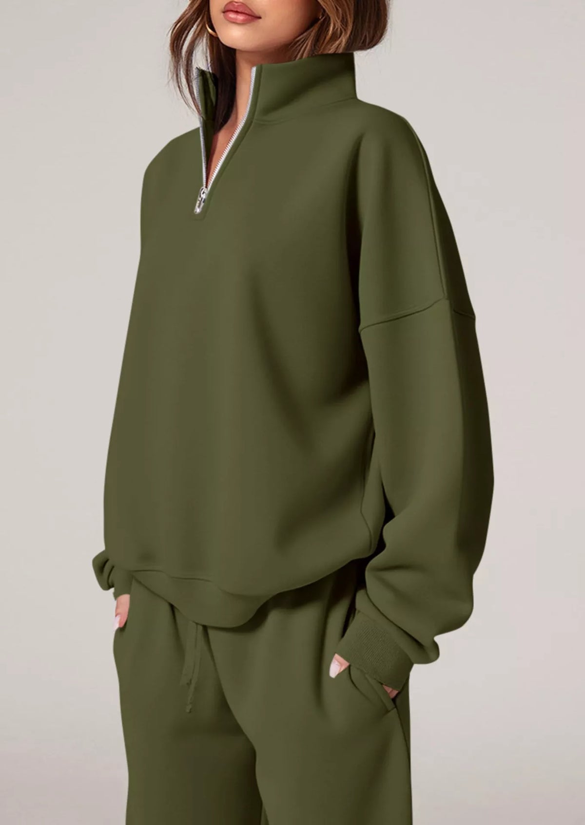 Half-zip Sweatshirt Wide-leg Sweatpants Set (22)