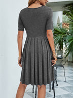 Pleated V-neck Short Sleeve Tee Dress (12)