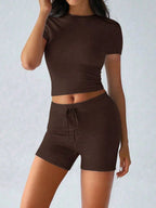 Round Neck Short Sleeve Top Shorts Set (10)