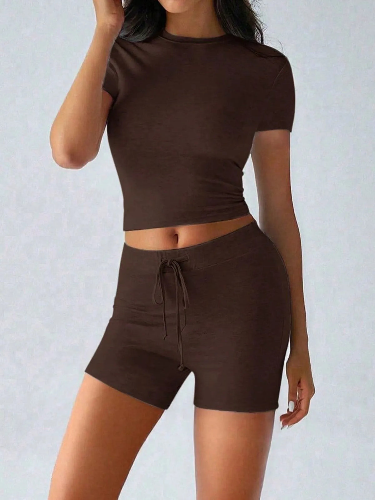 Round Neck Short Sleeve Top Shorts Set (10)