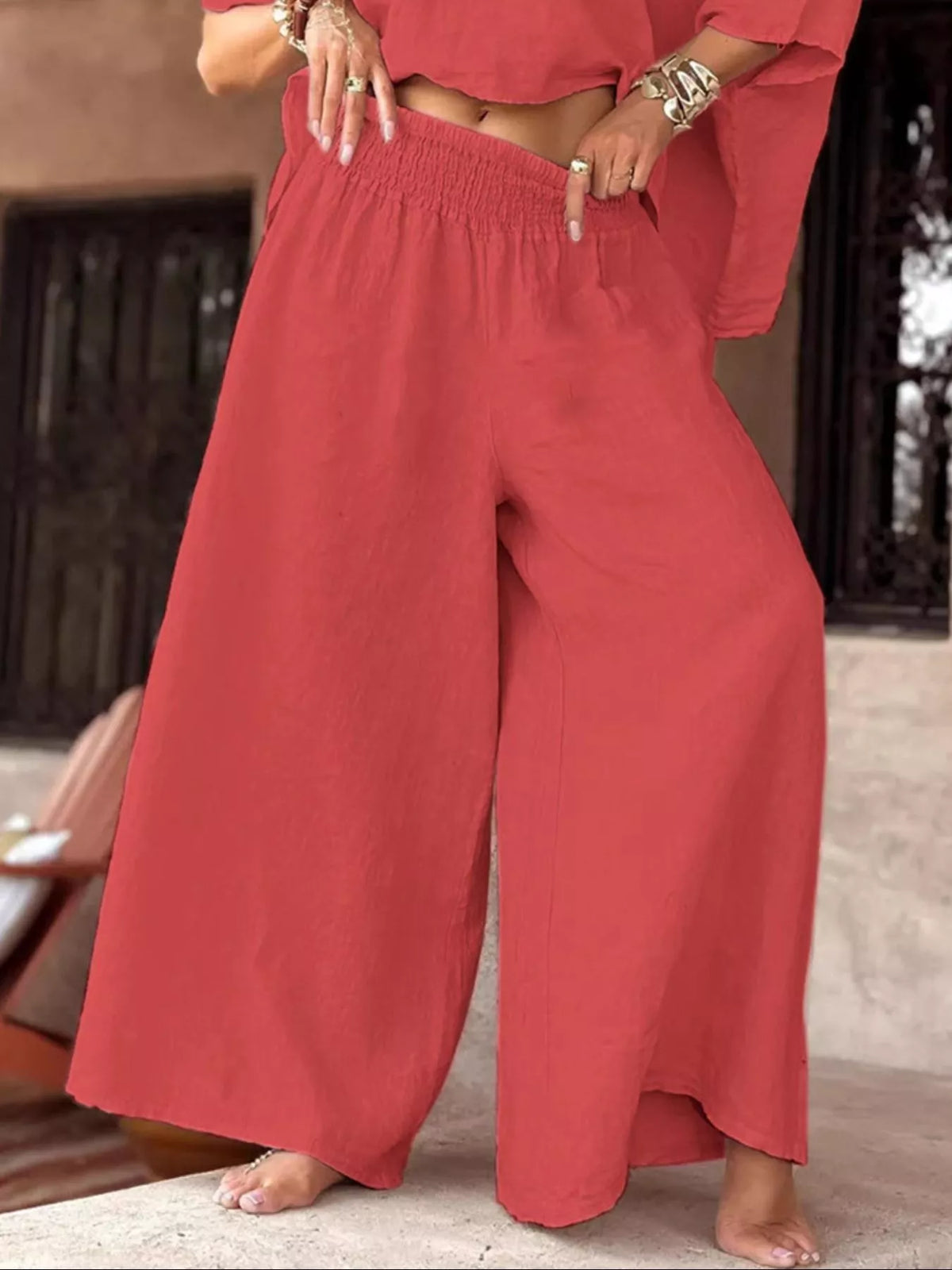 Full Size Boat Neck Top Wide Leg Pants Set Plus (9)