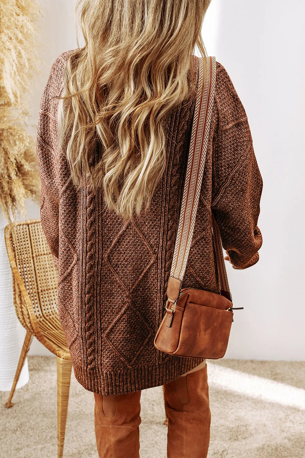 Cable-knit Round Neck Sweater Dress (6)