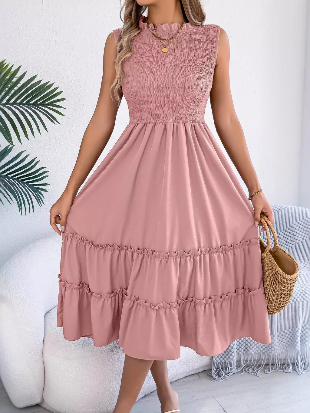 Smocked Sleeveless Tiered Dress (28)