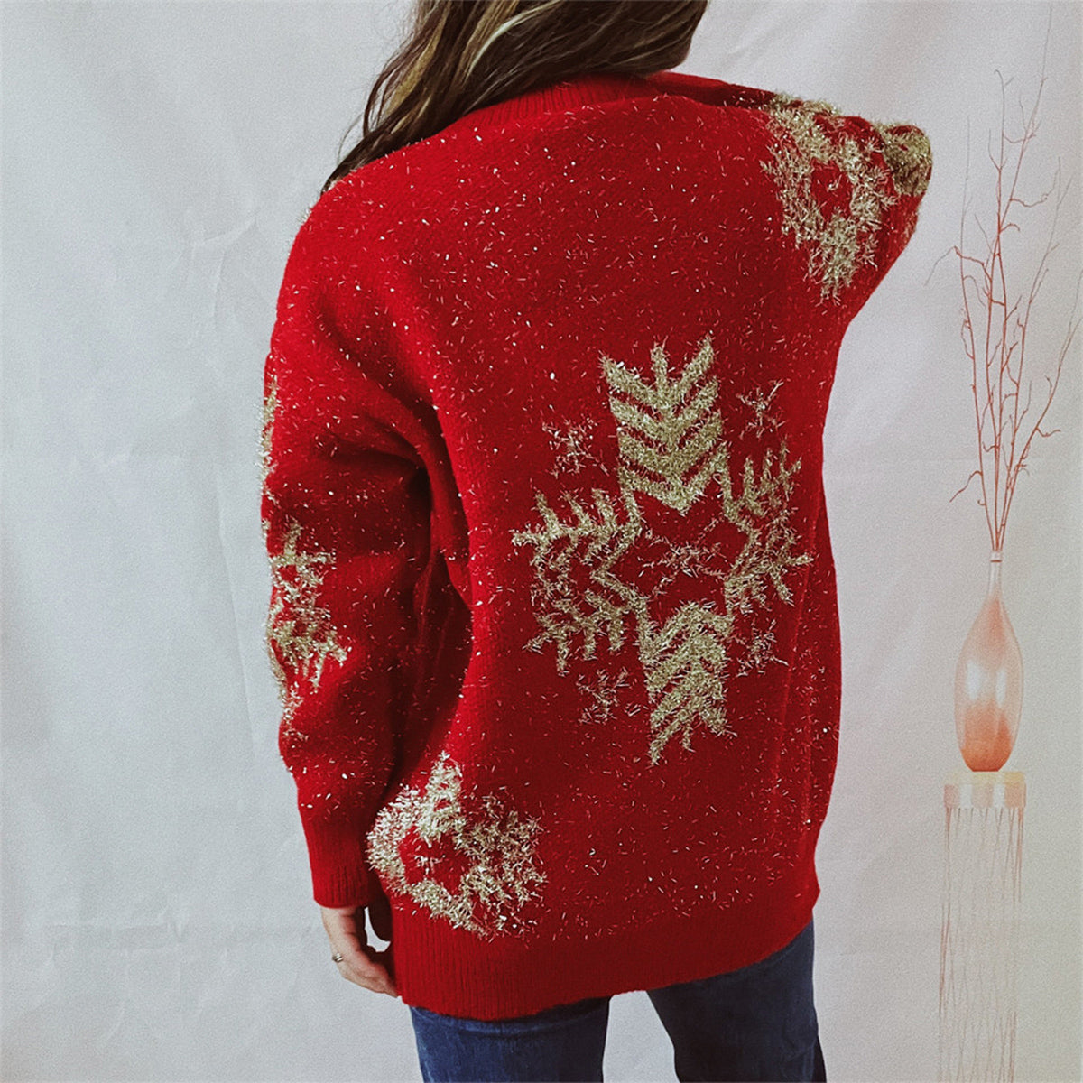 Snowflake Pattern Long Sleeve Sweater (2)