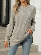 Ribbed Knit Round Neck Sweater (2)