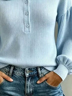 Full Size Ruffle Collar Button Detail Sweater Plus (3)