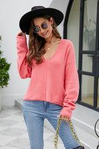 V-neck Drop Shoulder Long Sleeve Knit Top (5)