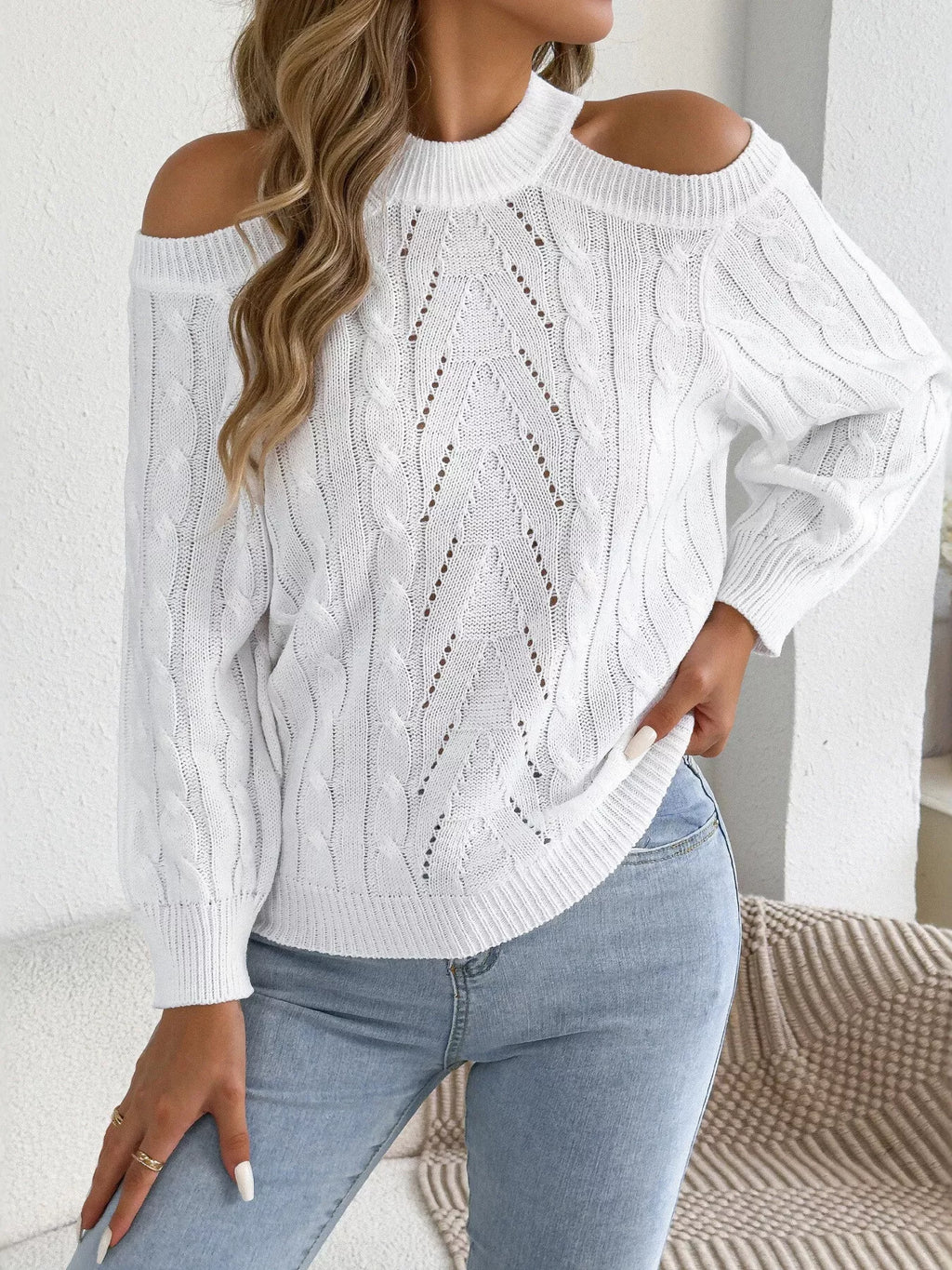 Cold Shoulder Cable Knit Sweater (13)