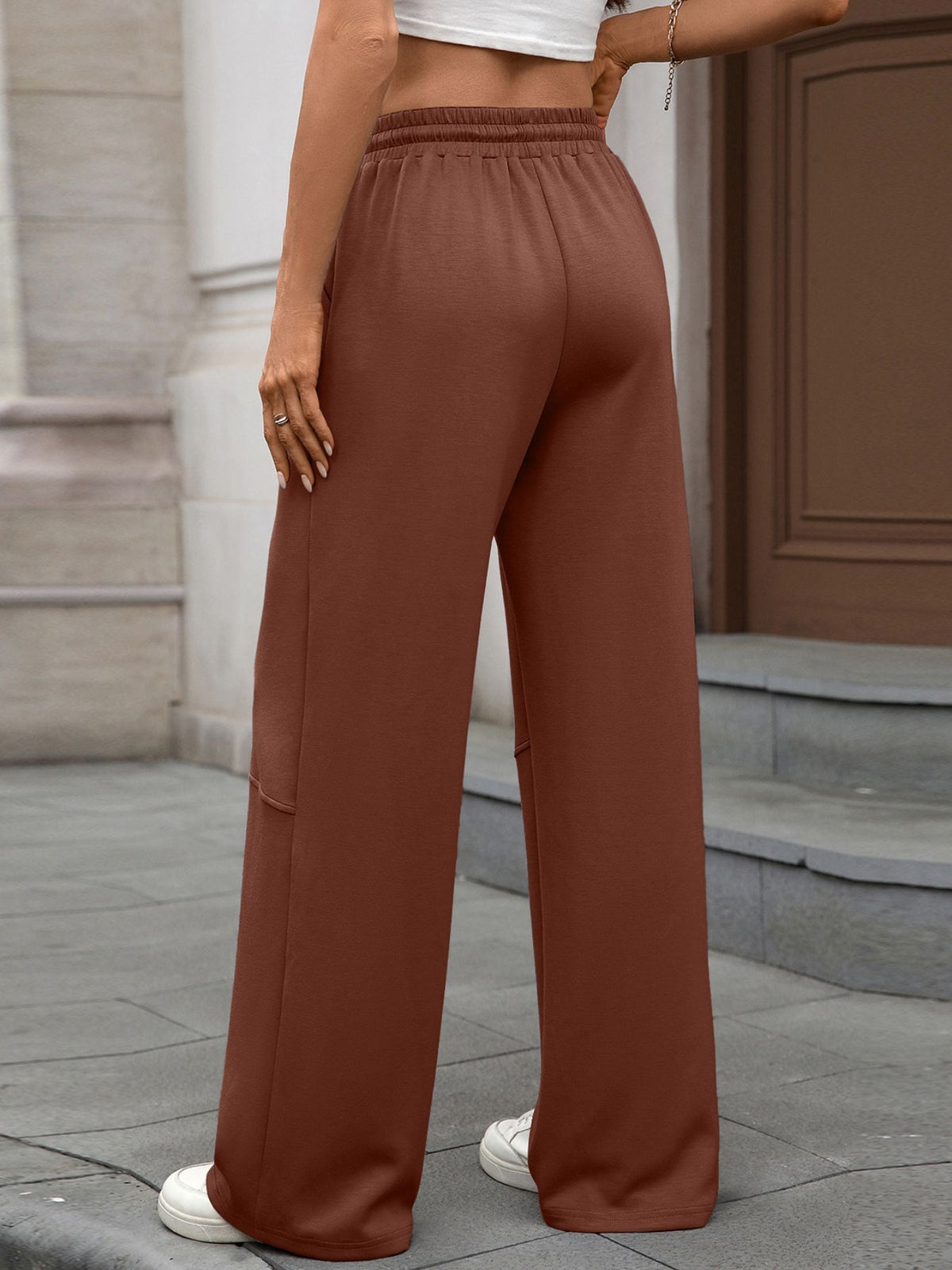 Drawstring High Waist Wide Leg Casual Pants (28)