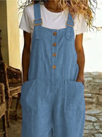 Casual Button Front Wide Leg Overalls (13)