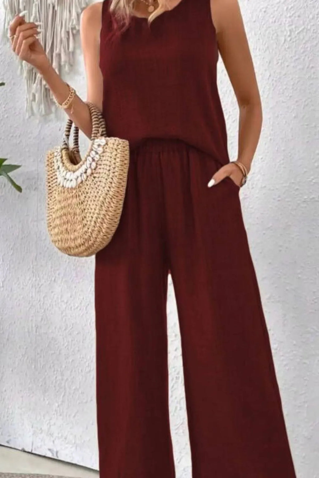 Round Neck Tank Wide Leg Pants Set (17)